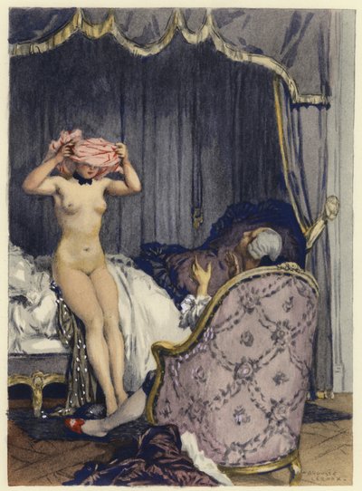 Illustratie voor memoires van Casanova (kleurenlitho) door Jules Marie Auguste Leroux