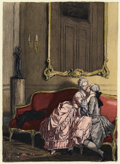 Illustratie voor memoires van Casanova (kleurenlitho) door Jules Marie Auguste Leroux