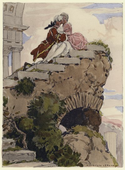 Illustratie voor memoires van Casanova (kleurenlitho) door Jules Marie Auguste Leroux