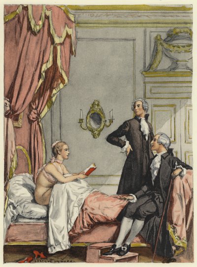 Illustratie voor memoires van Casanova (kleurenlitho) door Jules Marie Auguste Leroux