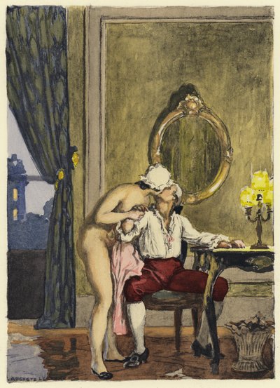 Illustratie voor memoires van Casanova (kleurenlitho) door Jules Marie Auguste Leroux