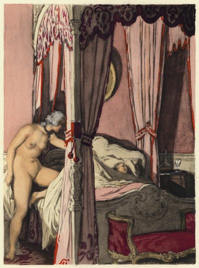 Illustratie voor memoires van Casanova (kleurenlitho) door Jules Marie Auguste Leroux