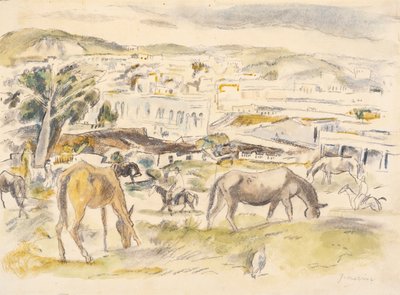 Paarden in Landschap door Jules Pascin