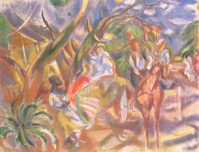 Zuidelijke scène met man die een koets bestuurt, 1915 door Jules Pascin