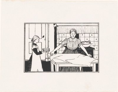Vrouw en meisje dekken een tafel door Julie de Graag