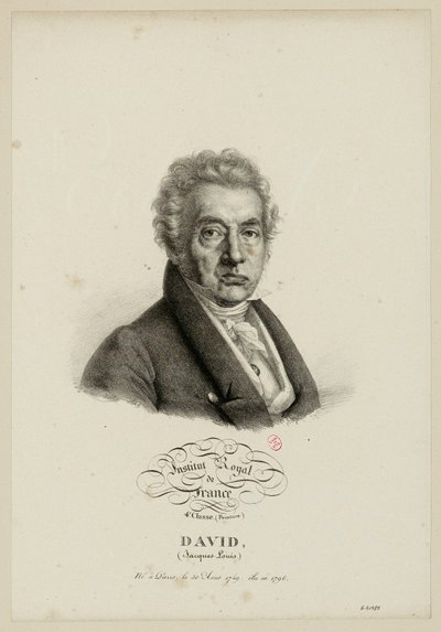 Koninklijk Instituut van Frankrijk, 4e klasse. (Schilderkunst.) David, (Jacques-Louis.) Geboren in Parijs op 30 augustus 1749, gekozen in 1796. door Julien Leopold Boilly