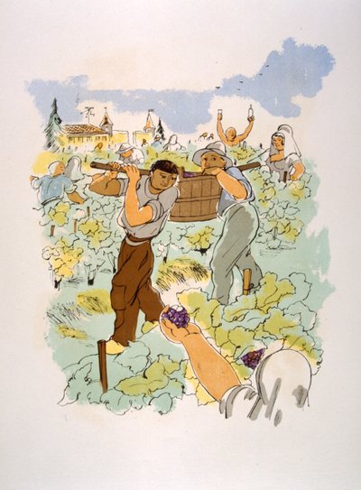 Humoristische wijnillustratie 1946 door Julien Pavil