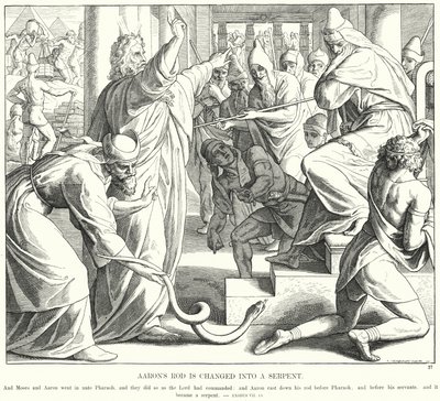 Aärons staf verandert in een slang door Julius (after) Schnorr von Carolsfeld