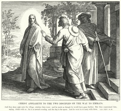 Christus verschijnt aan de twee discipelen op weg naar Emmaüs (gravure) door Julius (after) Schnorr von Carolsfeld