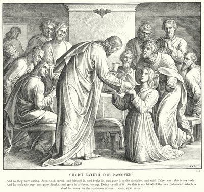 Christus eet het Pascha (gravure) door Julius (after) Schnorr von Carolsfeld