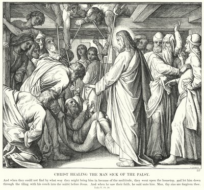 Christus Geneest de Man met Verlamming door Julius (after) Schnorr von Carolsfeld