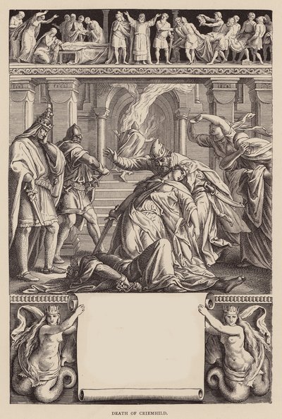 Das Nibelungenlied: De dood van Criemhild door Julius (after) Schnorr von Carolsfeld