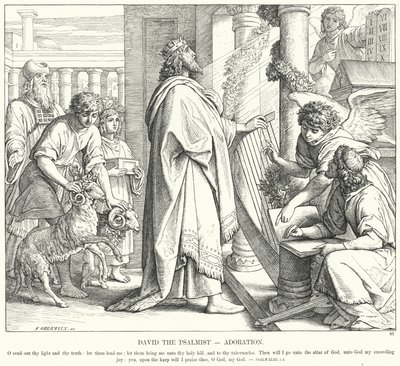 David de Psalmist, Aanbidding door Julius (after) Schnorr von Carolsfeld