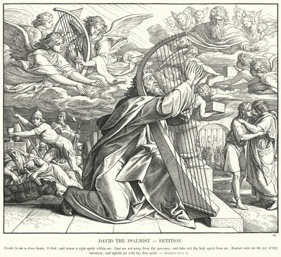 David de Psalmist, Petitie (gravure) door Julius (after) Schnorr von Carolsfeld
