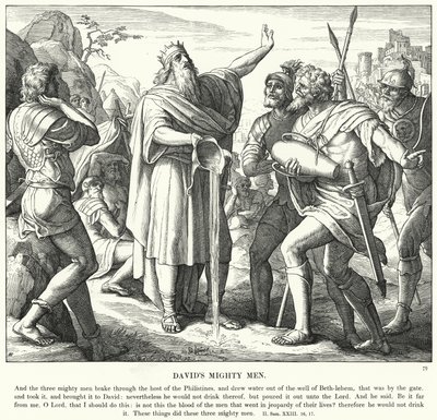 Davids Machtige Mannen (gravure) door Julius (after) Schnorr von Carolsfeld