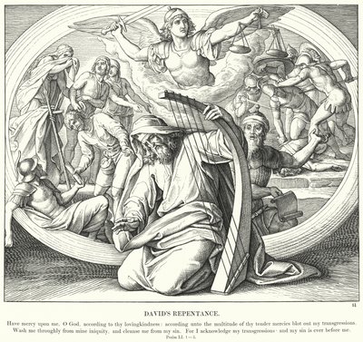 Davids Berouw (gravure) door Julius (after) Schnorr von Carolsfeld