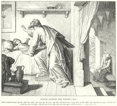 Elia wekt de zoon van de weduwe op door Julius (after) Schnorr von Carolsfeld