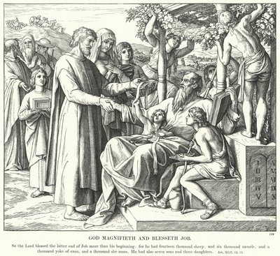 God Verheerlijkt en Zegent Job (gravure) door Julius (after) Schnorr von Carolsfeld