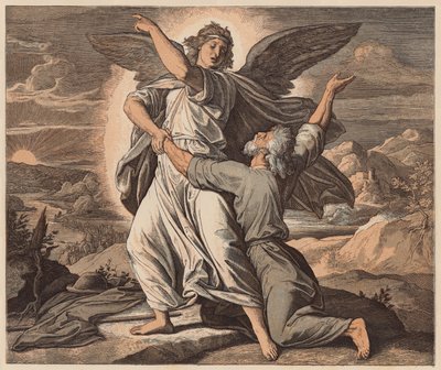 Jakob worstelt met de Engel, Genesis, XXXII, 26 door Julius (after) Schnorr von Carolsfeld