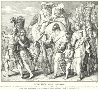 Jakobs Vlucht uit Padan-Aram (gravure) door Julius (after) Schnorr von Carolsfeld