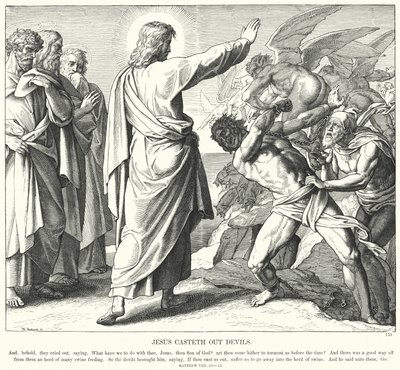 Jezus werpt duivels uit door Julius (after) Schnorr von Carolsfeld