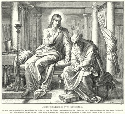 Jezus Gesprek met Nicodemus (gravure) door Julius (after) Schnorr von Carolsfeld