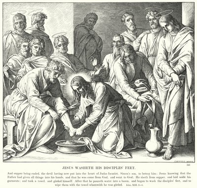 Jezus wast de voeten van zijn discipelen door Julius (after) Schnorr von Carolsfeld