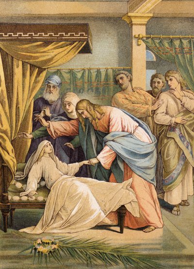 Jezus en de dochter van Jairus door Julius (after) Schnorr von Carolsfeld
