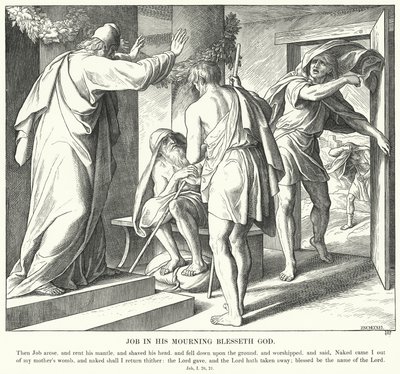 Job in zijn Rouw Zegent God (gravure) door Julius (after) Schnorr von Carolsfeld