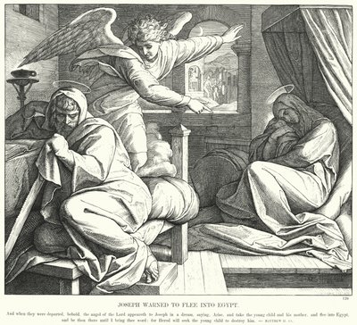 Jozef gewaarschuwd om naar Egypte te vluchten door Julius (after) Schnorr von Carolsfeld