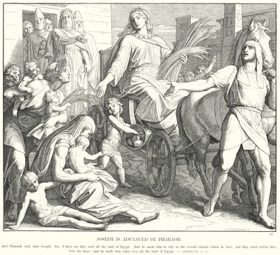 Jozef wordt door de farao bevorderd door Julius (after) Schnorr von Carolsfeld