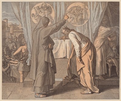 Nathan en David, 2 Samuel, XII, 7 (gekleurde gravure) door Julius (after) Schnorr von Carolsfeld