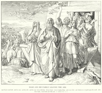 Noach en zijn Familie Verlaten de Ark (gravure) door Julius (after) Schnorr von Carolsfeld