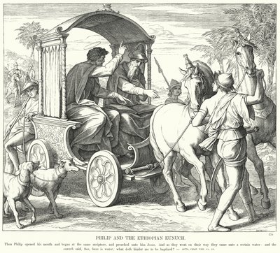 Filippus en de Ethiopische eunuch (gravure) door Julius (after) Schnorr von Carolsfeld