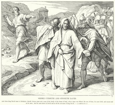 Shimei vervloekt en stenigt David door Julius (after) Schnorr von Carolsfeld