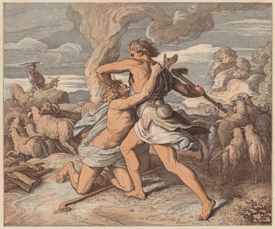 De dood van Abel, Genesis, IV, 8 door Julius (after) Schnorr von Carolsfeld