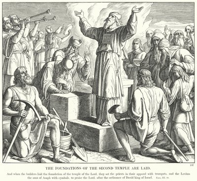 De fundamenten van de tweede tempel worden gelegd door Julius (after) Schnorr von Carolsfeld