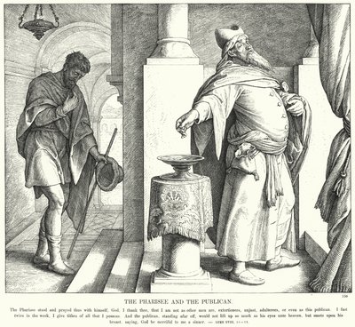 De Farizeeër en de Tollenaar (gravure) door Julius (after) Schnorr von Carolsfeld