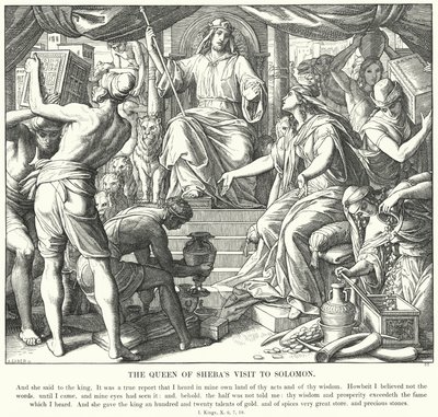 Het Bezoek van de Koningin van Sheba aan Salomo (gravure) door Julius (after) Schnorr von Carolsfeld