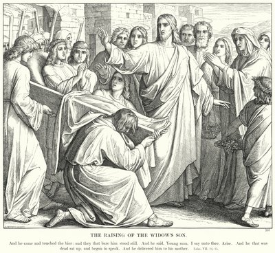 De opwekking van de zoon van de weduwe door Julius (after) Schnorr von Carolsfeld