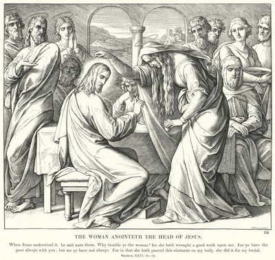 De Vrouw Zalfde het Hoofd van Jezus (gravure) door Julius (after) Schnorr von Carolsfeld
