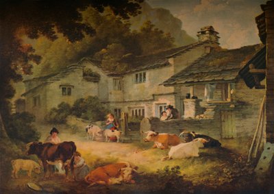 Cottage Landschap met Vee, bij Ambleside door Julius Caesar Ibbetson