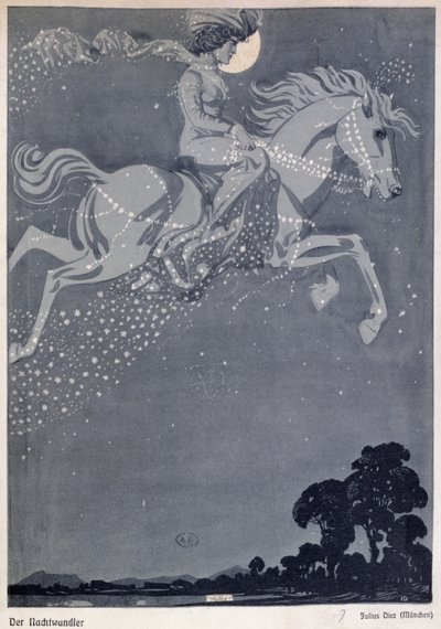 De nachtzwerver (kleurenlitho) door Julius Diez