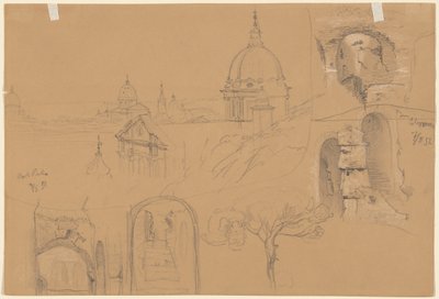 Studies van het Colosseum en Monte Pincio (verso) door Julius Jacob the Elder