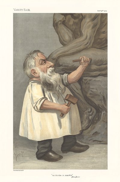 Karikatuur van Rodin die beeldhouwt door Julius Mandes Price