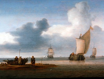 Strandscène met Zeilboten en Vissers door Julius Porcellis