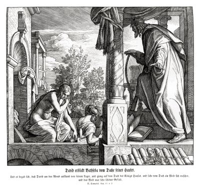 David ziet Bathseba op het dak, 2 Samuel door Julius Schnorr von Carolsfeld