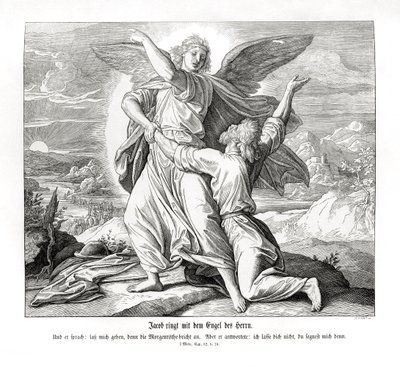 Jakob worstelt met de engel, Genesis door Julius Schnorr von Carolsfeld