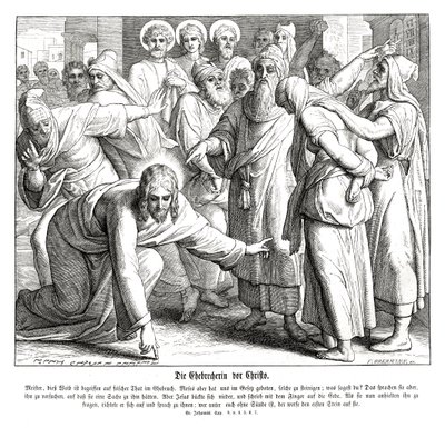 Jezus en de overspelige vrouw, Evangelie van Johannes door Julius Schnorr von Carolsfeld