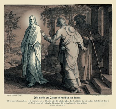 Jezus verschijnt aan twee discipelen, Evangelie van Lucas door Julius Schnorr von Carolsfeld